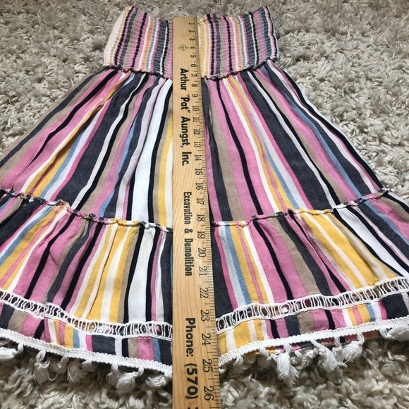 Strapless Rainbow Striped XS Boho Dress Swimsuit Coverup Tassels - Picture 3 of 3